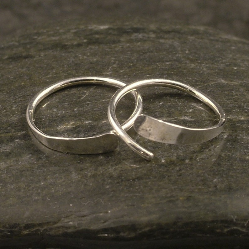 Silver Sleeper Hoops / Hammered Small Argentium Silver Hoop Earrings Catchless Endless Sport Men Ladies Half Inch or Customize Your Size image 4