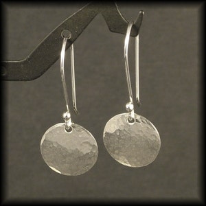 Hammered Silver Earrings Small Sterling Circle Dangle Disk Timeless Simple Everyday Wear Perfect Women Mother Daughter Gift image 2