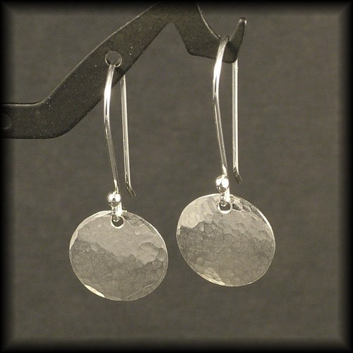 Sterling Silver Earrings Hammered Dangles Circle Disk - Etsy