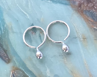 Tiny Silver Drop Sleeper Hoops * Minimalist Huggie Earrings * Cartilage