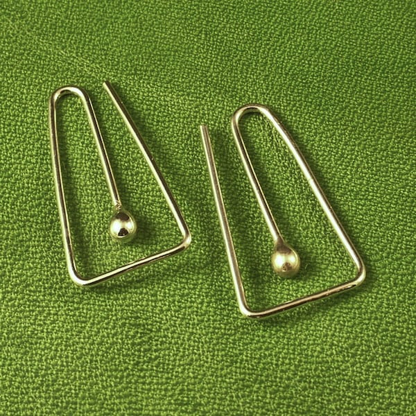 Squared Silver Hoop with Argentium Silver Drop * Catchless Earrings * Unique Design * Fun Fashion Jewelry