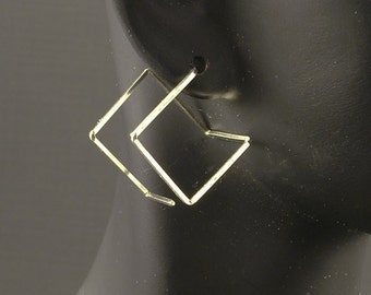 Square 3D Silver Earrings * Unique Artisan Geometric Modern Sterling SS Cubes * A Pair of Squares * Different Box Hoops