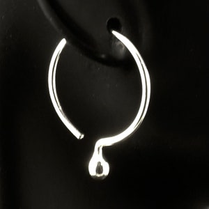 Simple Silver Hoop Earring / Sterling Drop Open Hoops /  Silver Tear Bud Argentium Everyday Favorite Minimalist Modern Coolness