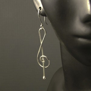 Silver Dangle Earrings / Musical Dangles / Music to My Ears / Treble Clef / A Rockn Metal Design Sweet Sweet Music image 1