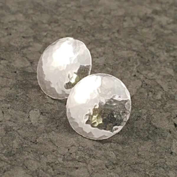Hammered Silver Post Earrings * Argentium Domed Disk Studs * Classic Ageless Design