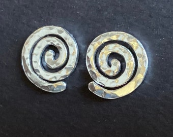 Simple Silver Swirl Studs * Petite Classy Sturdy Hammered 935 Argentium Silver Spiral Post Earrings * Gift for Energy Worker * New Age Gift