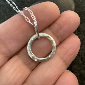 Petite Silver Circle Pendant Sturdy Hammered Argentium Eternity Necklace Timeless Classic Symbol of Eternal Love Fabulous Gift image 6
