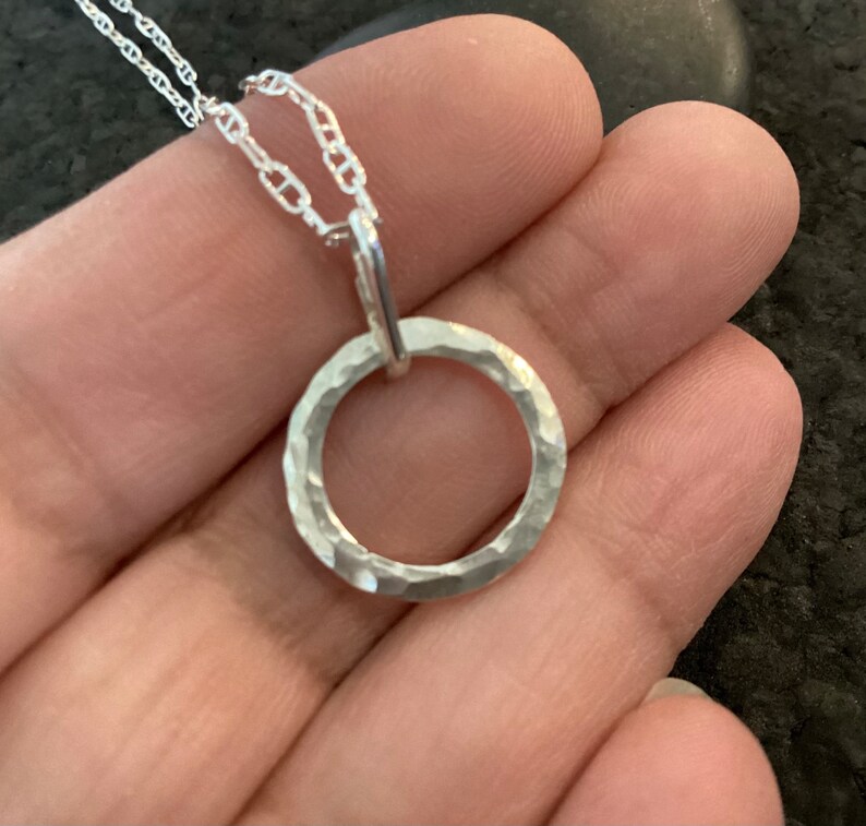 Petite Silver Circle Pendant Sturdy Hammered Argentium Eternity Necklace Timeless Classic Symbol of Eternal Love Fabulous Gift image 6