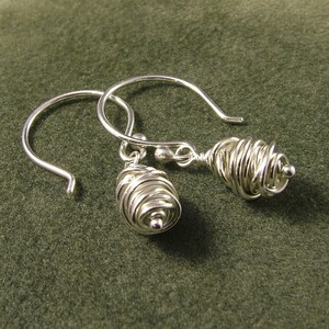 Sterling Silver Earrings featuring a Handmade Argentium Bead / Unique Dangle Earrings / Wire Beads Dangles / Argentium Earrings image 2