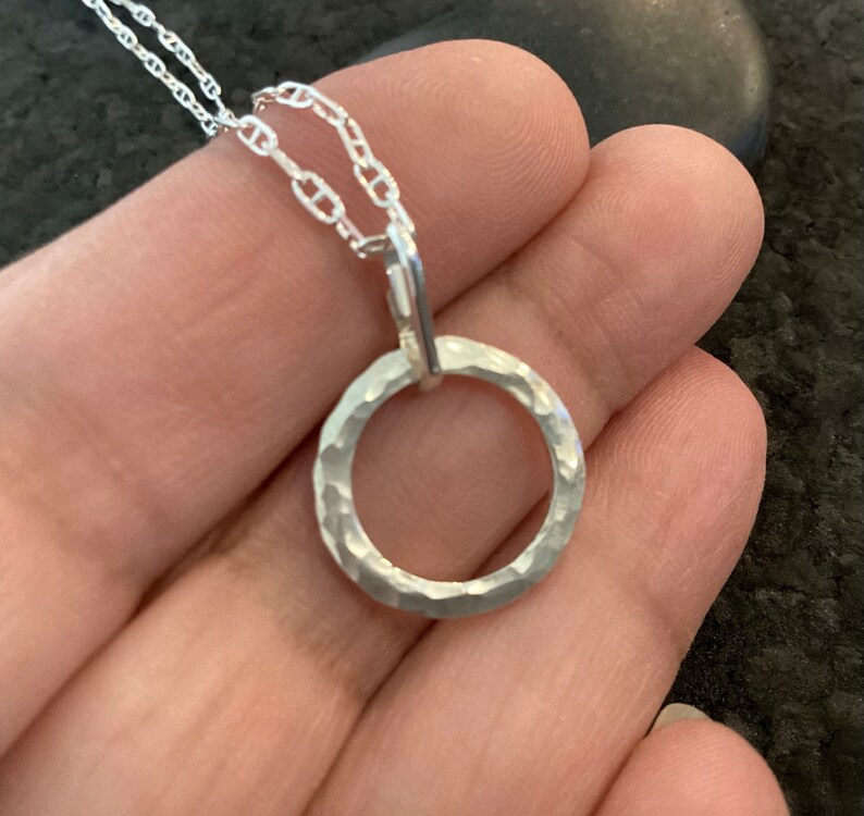 Petite Silver Circle Pendant Sturdy Hammered Argentium Eternity Necklace Timeless Classic Symbol of Eternal Love Fabulous Gift image 9