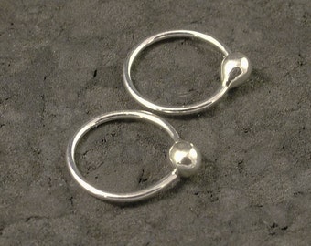 Tiny Tear Silver Hoops / Argentium Sterling Drop Earrings / Seamless Catchless Cartilage / Tragus / Helix / Nose Ring