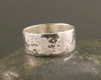 Wide Silver Band - Hammered Sterling Ring - Perfect for Ladies and Men - Personalize with a Hand Stamped Message