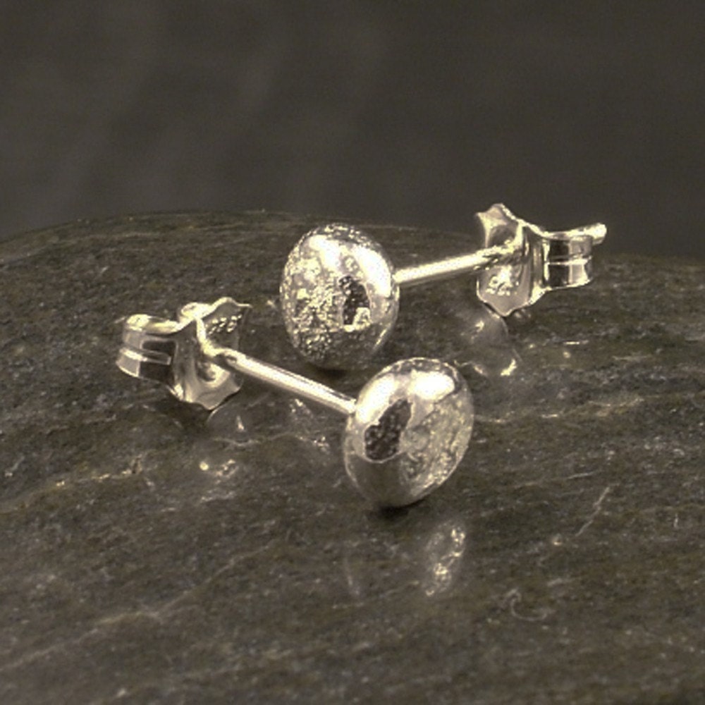 Upcycled Silver Earrings / Handcast Argentium Sterling Silver Stud Ea…