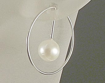 Silver Pearl Hoop Earrings * Elegant Argentium Sterling Simplicity * Unique Earrings