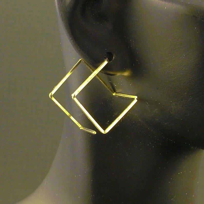 Gold Earrings Modern Gold Earrings Square Gold Earrings Simple Gold Earrings Contempory Gold Hoop Earrings Artisan Everyday Different image 1