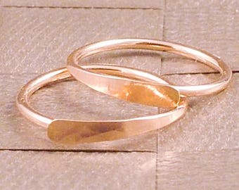 Rose Gold Sleeper Hoops * Small Hammered Earrings * Handmade Artisan Jewelry