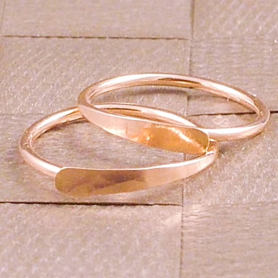 Rose Gold Sleeper Hoops * Small Hammered Earrings * Handmade Artisan Jewelry
