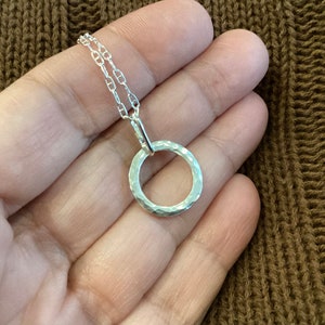 Petite Silver Circle Pendant Sturdy Hammered Argentium Eternity Necklace Timeless Classic Symbol of Eternal Love Fabulous Gift image 2