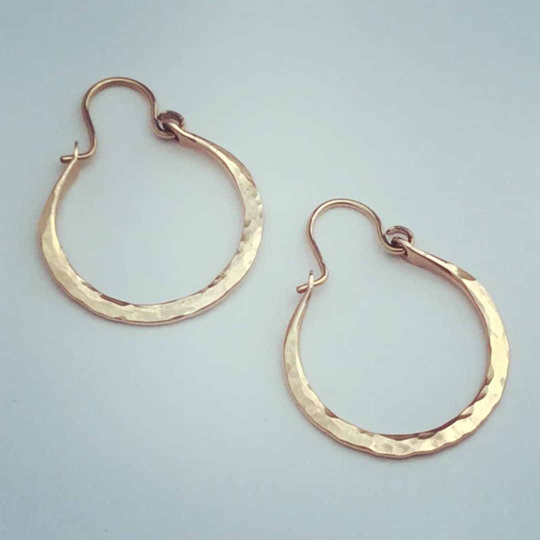 Large Hammered Wire Diamond Earrings  in 14k Gold FIll main image 1