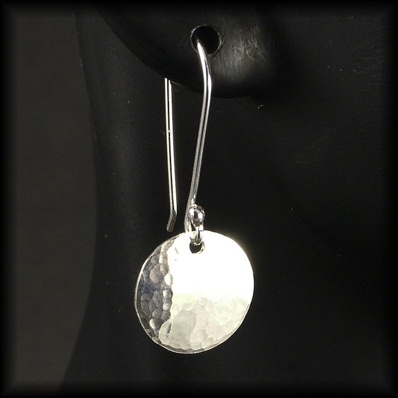 Hammered Silver Earrings Small Sterling Circle Dangle Disk Timeless Simple Everyday Wear Perfect Women Mother Daughter Gift image 4