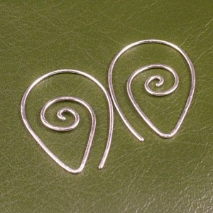 Sterling Silver Earrings / Swirling Silver Hoops / Argentium Swirl Spiral Tear Drop Hammered Tribal Twist Earring Unique Fun image 5