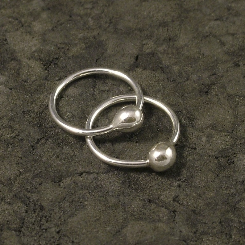Tiny Tear Silver Hoops / Argentium Sterling Drop Earrings / Seamless Catchless Cartilage / Tragus / Helix / Nose Ring image 2