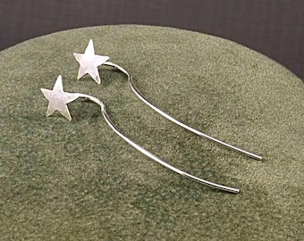 Silver Star Earrings *  SS Threaders * Unique Minimalist Celestial Fashion * Shooting Stars  * Delicate Feminine Gift for Stargazer