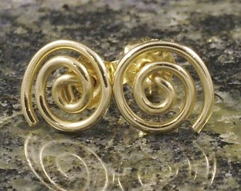 10K Gold Swirl Earrings, Simple Tribal Studs