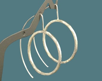 Modern Silver Hoops * Unique Hammered Argentium Earrings * Boho Sheek