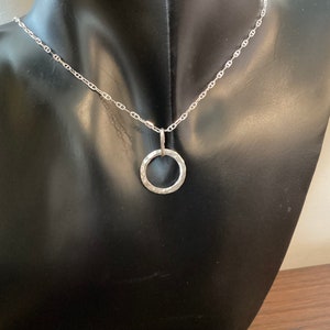 Petite Silver Circle Pendant Sturdy Hammered Argentium Eternity Necklace Timeless Classic Symbol of Eternal Love Fabulous Gift image 5