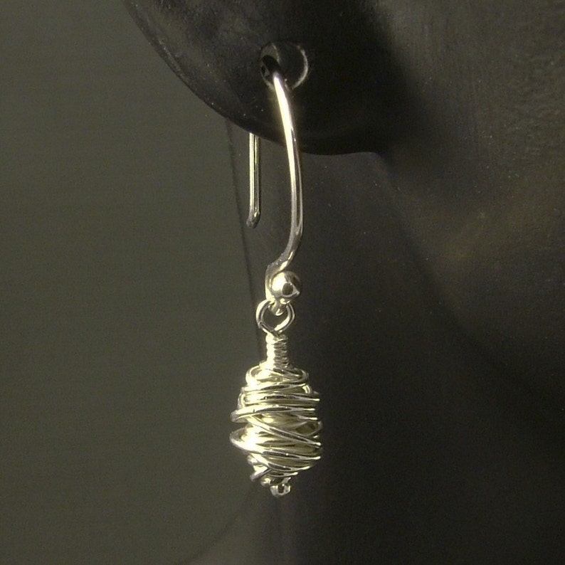 Sterling Silver Earrings featuring a Handmade Argentium Bead / Unique Dangle Earrings / Wire Beads Dangles / Argentium Earrings image 3