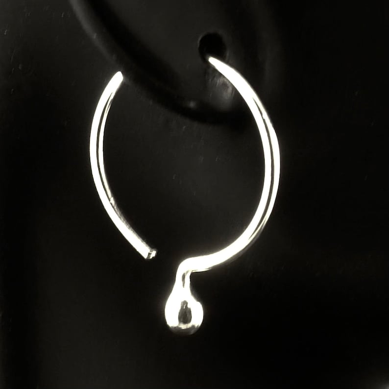 Open Silver Hoops / Silver Hoop Earrings / Simple Minimalist Classic Everyday Wear for All Ages Budded Teared Silver Drop image 1
