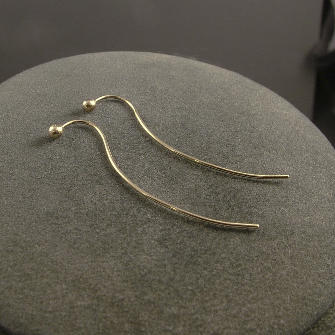 10K Solid Gold Post Earrings With Extended Tail / Gold Goddess Etsy