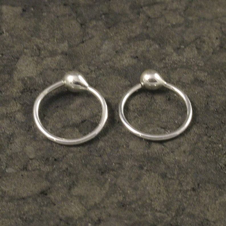 Tiny Tear Silver Hoops / Argentium Sterling Drop Earrings / Seamless Catchless Cartilage / Tragus / Helix / Nose Ring image 3