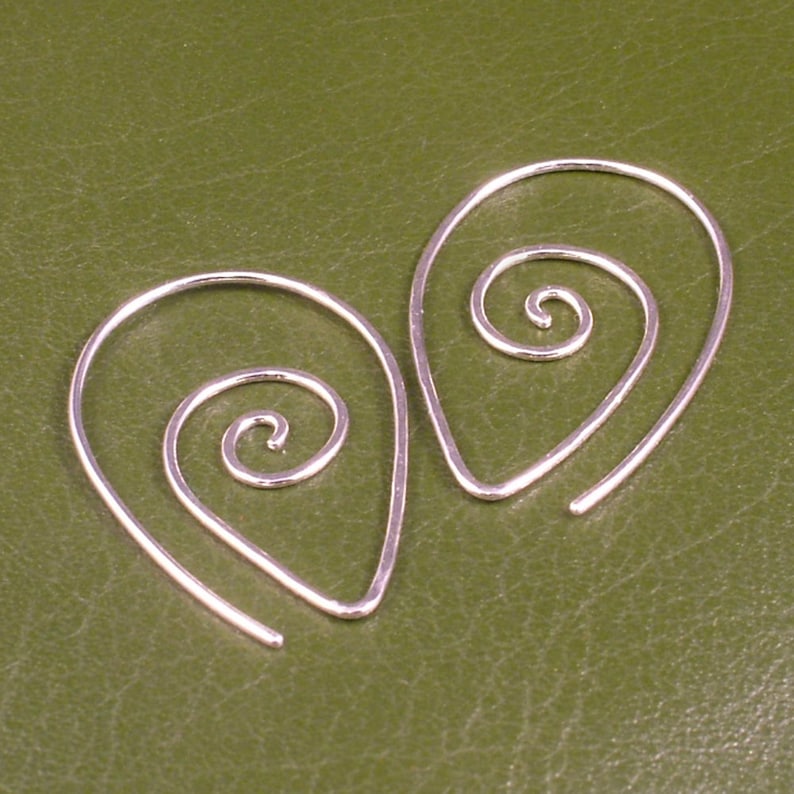 Sterling Silver Earrings / Swirling Silver Hoops / Argentium Swirl Spiral Tear Drop Hammered Tribal Twist Earring Unique Fun image 1