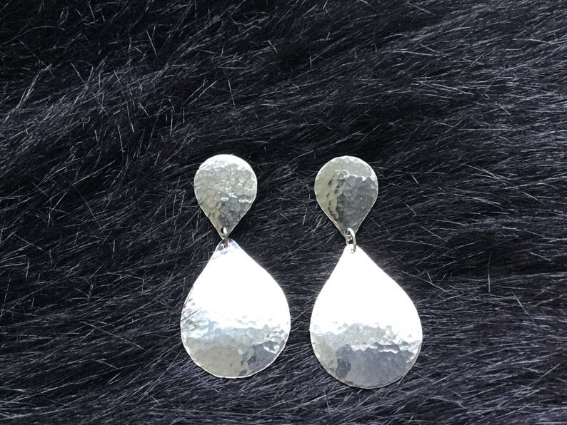 Hammered Drop Earrings Solid Argentium Studs Statement of Elegance Classy Substantial Minimal with a Touch of History image 1