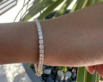 5.00 Ct Lab Grown Diamond Tennis Bracelet 14k Yellow Gold Stackable Eternity
