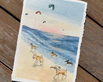 Rosie's Dog Beach, Long Beach - California Coastal Landscape - Handmade Watercolor Print