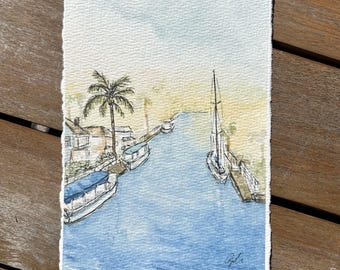 Naples Island, Long Beach - California Coastal Landscape - Handmade Watercolor Print