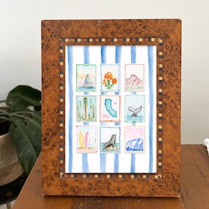 California Nature Stamp Collection - Trendy Coastal Vintage Stempel Druck - Handgemachte Aquarell Wandkunst - Digitaler Download