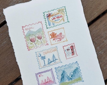 Personalized Handmade Watercolor Stamp Collection - Custom Painting, Travel Keepsake, Anniversary Gift