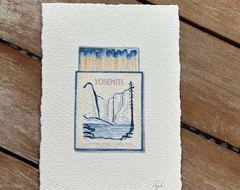 Yosemite National Park Print: Vintage Matchbox Watercolor Wall Art