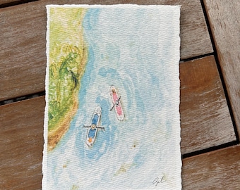 Florida Springs Paddleboarding - Watercolor and Ink Handmade Illustration Art Print