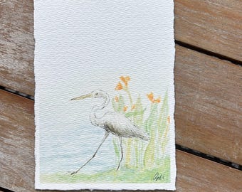 Great Egret Watercolor Print – Florida Wildlife Art (5x7")