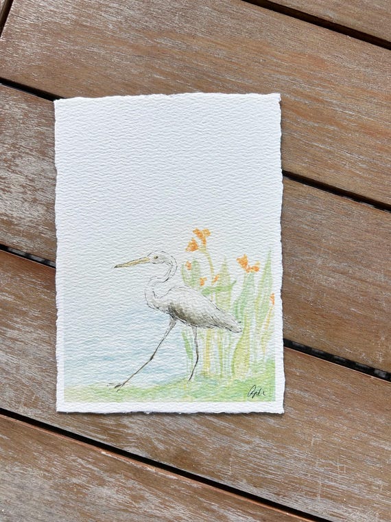 Great Egret Watercolor Print – Florida Wildlife Art (5x7")
