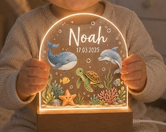 Personalized Night Light for Baby, Custom Name Animal LED Night Lamp, Nursery Table Light Decor, Unique Newborn Keepsake Present