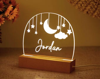 Custom Moon and Star Night light for Kids,Clouds Night light With Name,Baby Bedroom Night Light,Newborn Gift,Nursery Decor,Baby Night Light