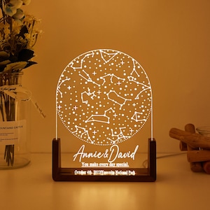 Luce notturna con mappa stellare personalizzata con nome, lampada notturna con mappa stellare, mappa personalizzata delle costellazioni, luce notturna per matrimonio personalizzata come regalo