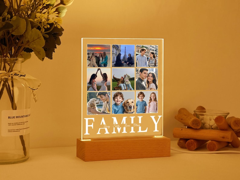 Lámpara de noche con foto acrílica personalizada, luz de noche con foto personalizada, regalo de nacimiento, regalo de aniversario, placa con foto, regalo de cumpleaños para pareja.