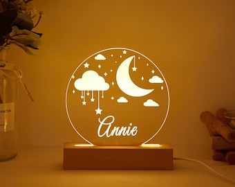 Custom Moon and Star Night Light with Name,Baby Bedroom Night Light,Christmas Gifts for Kids,Baby Bedroom Light,Newborn Gift,Nursery Decor